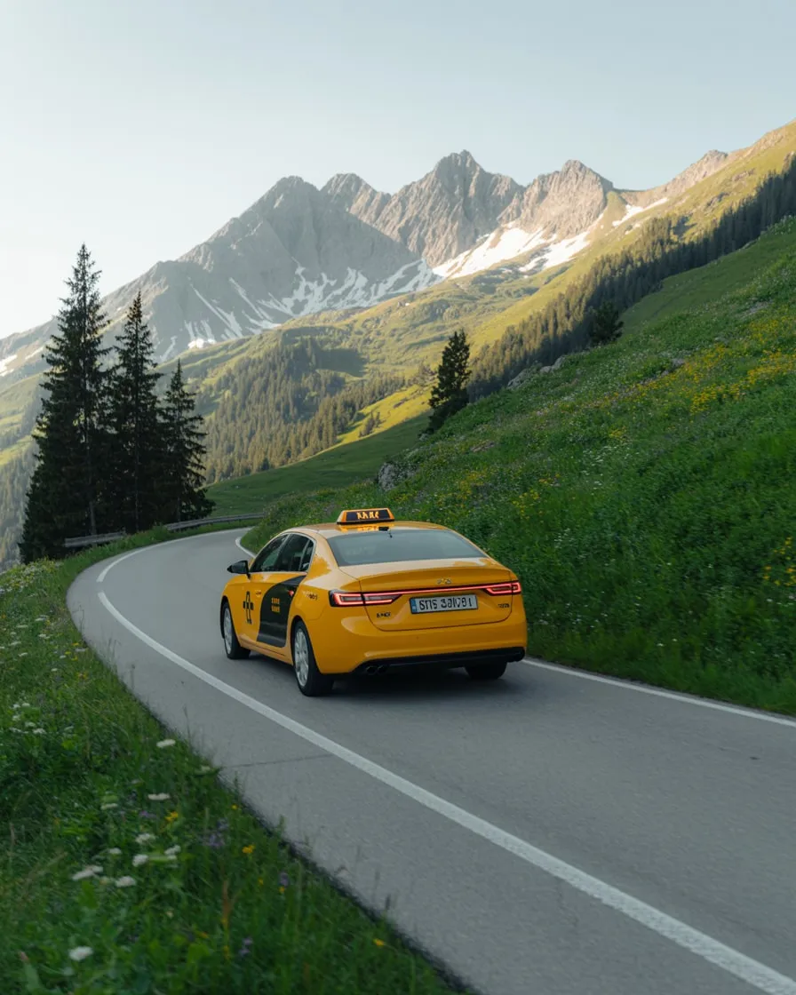 Taxi auf einer Bergstraße im Paznauntal
