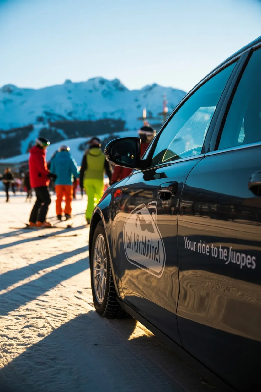 Skifahrer steigen in Kitzbühel ins Taxi
