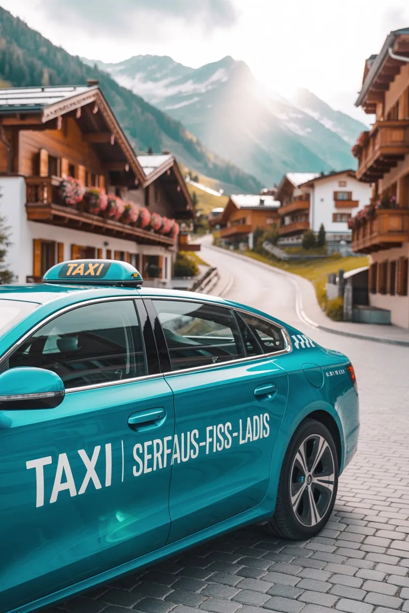Taxi Serfaus-Fiss-Ladis vor alpinem Dorf